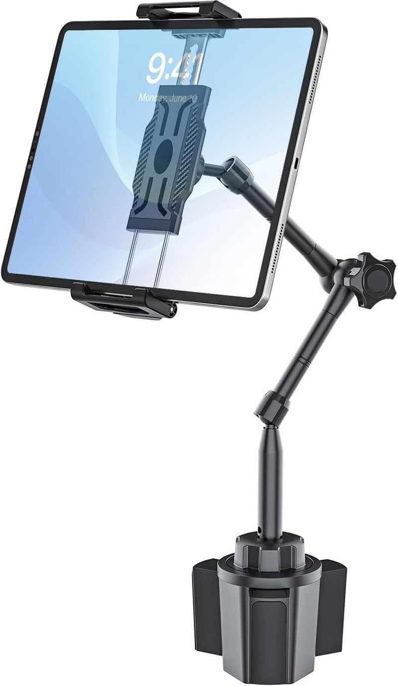 INSSKY Car Tablet Holder for Cup Holder, Metal Long Arm 360° Rotation Tablet Mount for Truck Golf Treadmill, Fit Thickness Case (Deep Max 1.18'') for iPad Pro/Air/Mini, Galaxy Tab & 6.1-15.6" Devices - Image 1